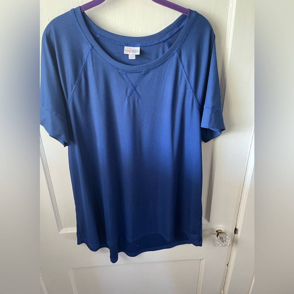 Lularoe size L Blue Women's Top, with short sleeves, gently worn, long hem